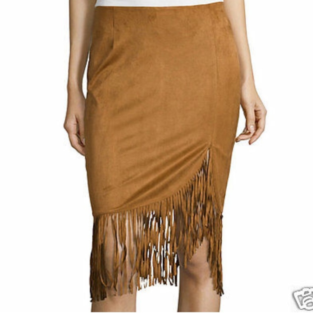 I Jeans By Buffalo Faux Suede Fringe Skirt Brown